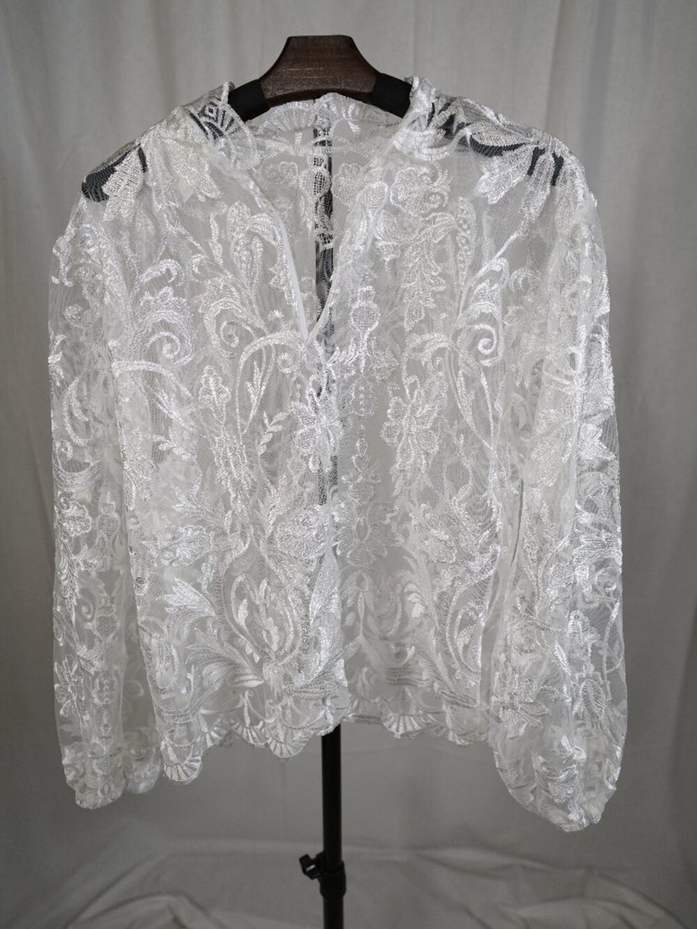 White Sheer Embroidered Lace Blouse Romantic Coquette Bridal Boho Cottagecore